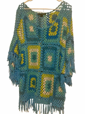 Boston Proper Women s S Boho Geometric Open-Knit Crochet Fringe Sweater