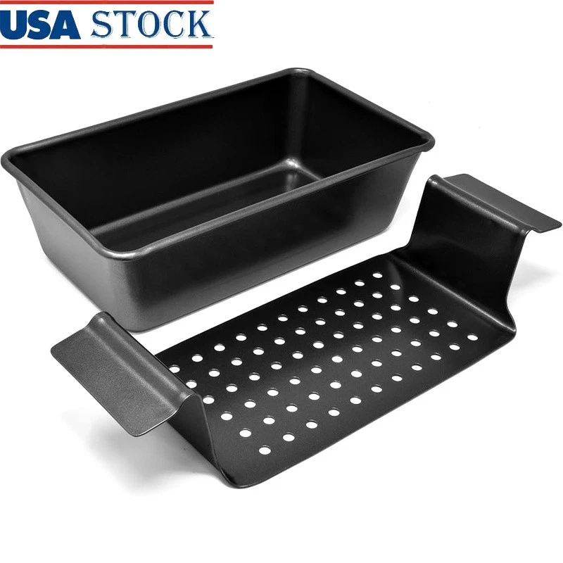 Nonstick Carbon Steel Loaf Pan W/ Drip Insert Healthy Baking & Roasting New