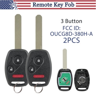 2 For 2007 2008 Honda Fit Key Fob Remote Control OUCG8D-380H-A 3 Button 46 Chip
