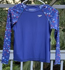 Speedo Girls' Long Sleeve Color Block UPF 50 Rash Guard Size Large NWT