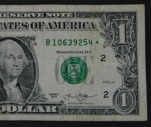 2013 $1 (ONE DOLLAR) - STAR NOTE - "B"