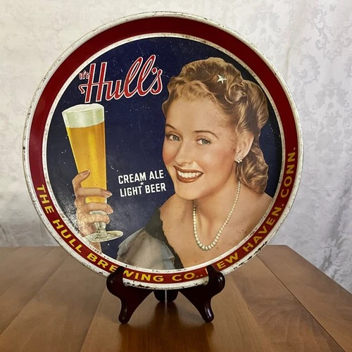 Vintage Its Hulls Cream Ale Light Beer Metal Serving Tray Advertising