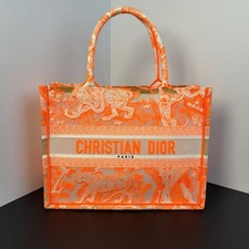Dior Book Tote Medium Orange Toile De Jouy Tiger Canvas Tote Bag