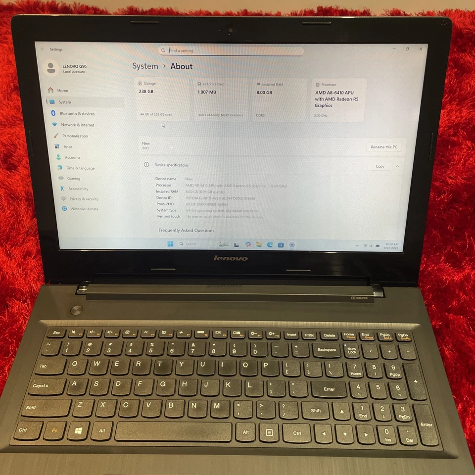 LENOVO G50-45 AMD A8 1.8GHz 256GB SSD 8GB DDR3 15.3” MS Windows PRO 11 24H2 - Image 2 of 4