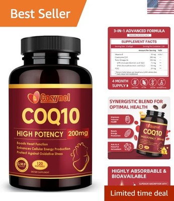 Powerful Antioxidant CoQ10 200mg Softgels with PQQ & Omega-3 | 4- Supply