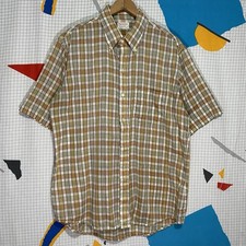Vintage 60s JC Penney Shirt Large Plaid Rockabilly Button Down MCM Brown Green