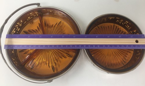 2 Piece Set Farberware Amber Glass Metal Baskets and Glass Dishes Candy - Picture 9 of 9