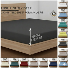 Extra Deep 28cm Fitted Sheet Hotel Quality Bed Sheets Single Double King Size UK