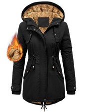 Women's Waterproof Fleece-Lined Parka Hooded Coat Warm Windproof Jacket – Black