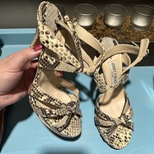 Jimmy Choo London Nina Pump Strappy Python Snake Heel Size 38 US Size 8 Italy