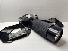 Canon AE-1 Program 35mm SLR Film Camera w/ Sears 202 Telescopic Lens - Untested