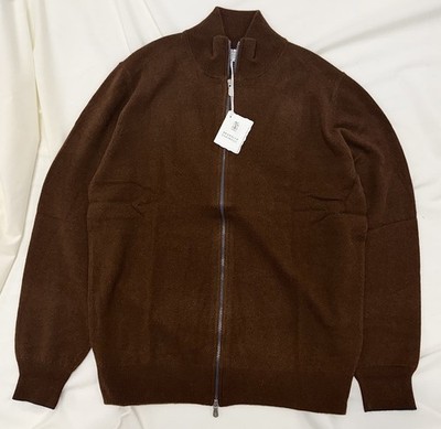 Brunello Cucinelli Full Zip Up Cashmere Sweater Men Size 54 XL Cardigan Brown