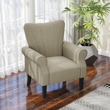 Modern Accent Chair with Rolled Arms and Wood Legs, PU Leather Armchair