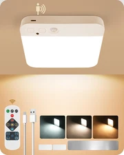 Wireless Rechargeable Ceiling Light with Remote, Motion Sensor, Dimmable 500LM