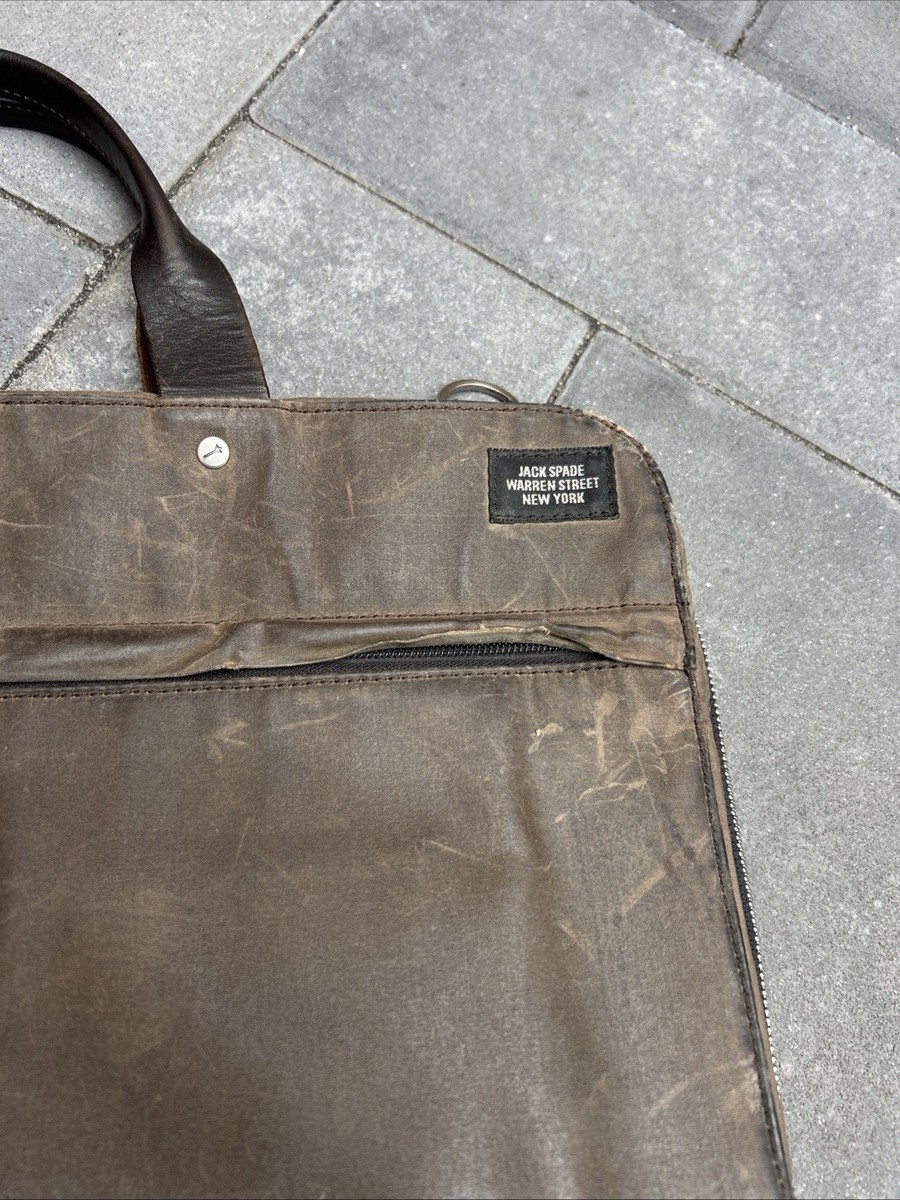 Jack Spade Warren Street NYC Waxed Canvas Leather Briefcase Work