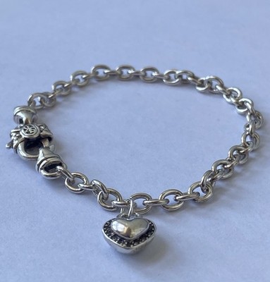 Scott Kay Sterlingsilber Diamant Herz Charm Hänger Rolo Gliederarmband Gr. 7 zoll