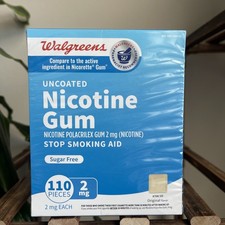 Walgreens Nicotine Gum 2mg Uncoated Original Flavor 110 Pieces Exp 01/2027