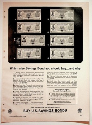 1964 U.S. Savings Bonds Print Advertisement 8x11 Vintage Collectible
