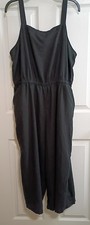 Old Navy Waist-Defined Linen-Blend Cropped Smocked Cami Jumpsuit Black Jack XL