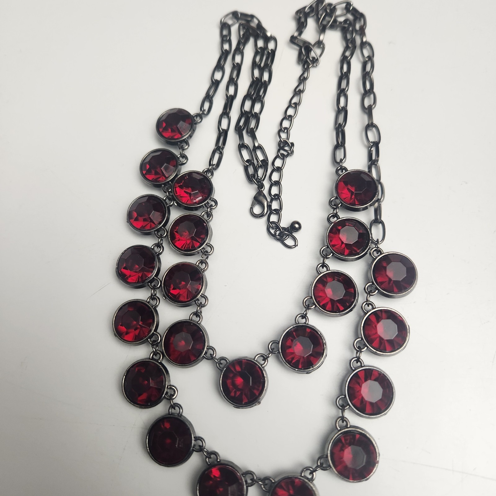 Vintage Ruby Red Rhinestone Statement Necklace 21… - image 3