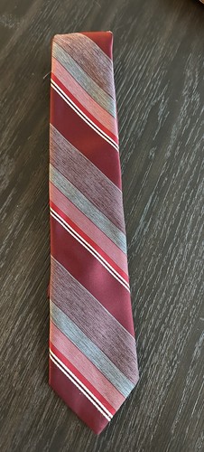 Vintage Damon Extra Long Silk Necktie Red & Grey Striped Repp Tie  - Picture 3 of 7