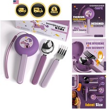 Kids Travel Utensils Set with Case Stainless Steel BPA-Free Plastic Fork Spoon