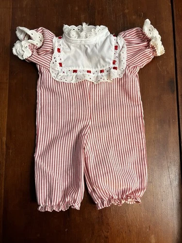 Vintage Cabbage Patch Kids/Doll Clothes Red Striped Jumper With Lace