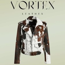 Real Cowhide Leather Jacket Hair-On Hide Western Biker Jacket for Men