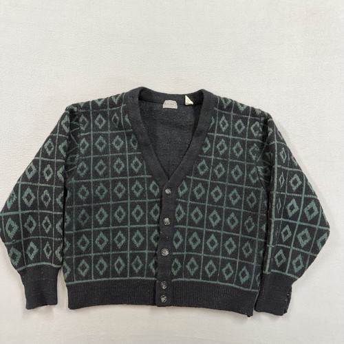 Paul Smith, Vintage Paul Smith Sweater Mens Medium Black V Neck Wool Knit Cardigan Geometric