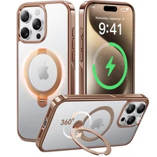 CASEKOO Desert Titanium 360° iPhone 15 Pro Case with Spin Magnetic Rose Gold