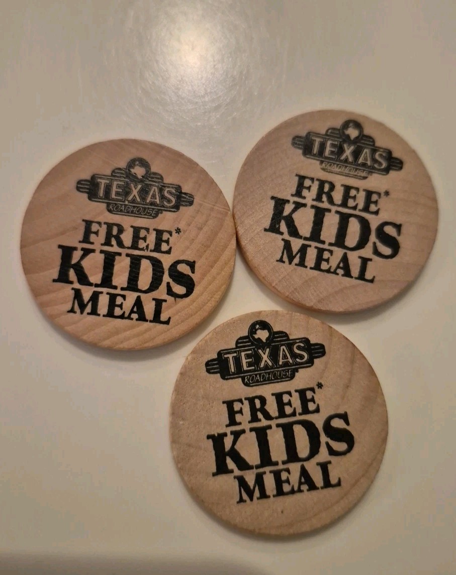 Lot of 3 Texas Roadhouse Free Kids Meal Wooden Nickel Token Coin See Description