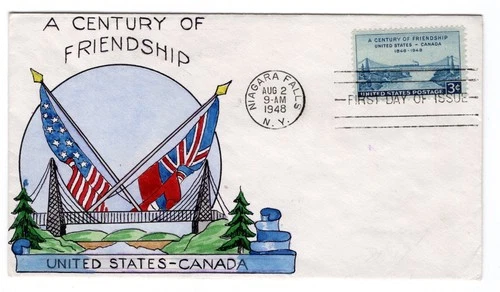 #961 U.S. Canada Friendship 1948 First Day Cover - William Wright Hand-Painted