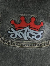 JNCO Jeans Black Red Crown Logo 38 x 30 Y2K Baggy Jncos Denim Wide Leg FREE SHIP