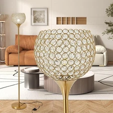Spherical Crystal Floor Lamp, Gold 8.7 in Shade Elegant Standing Light with C...