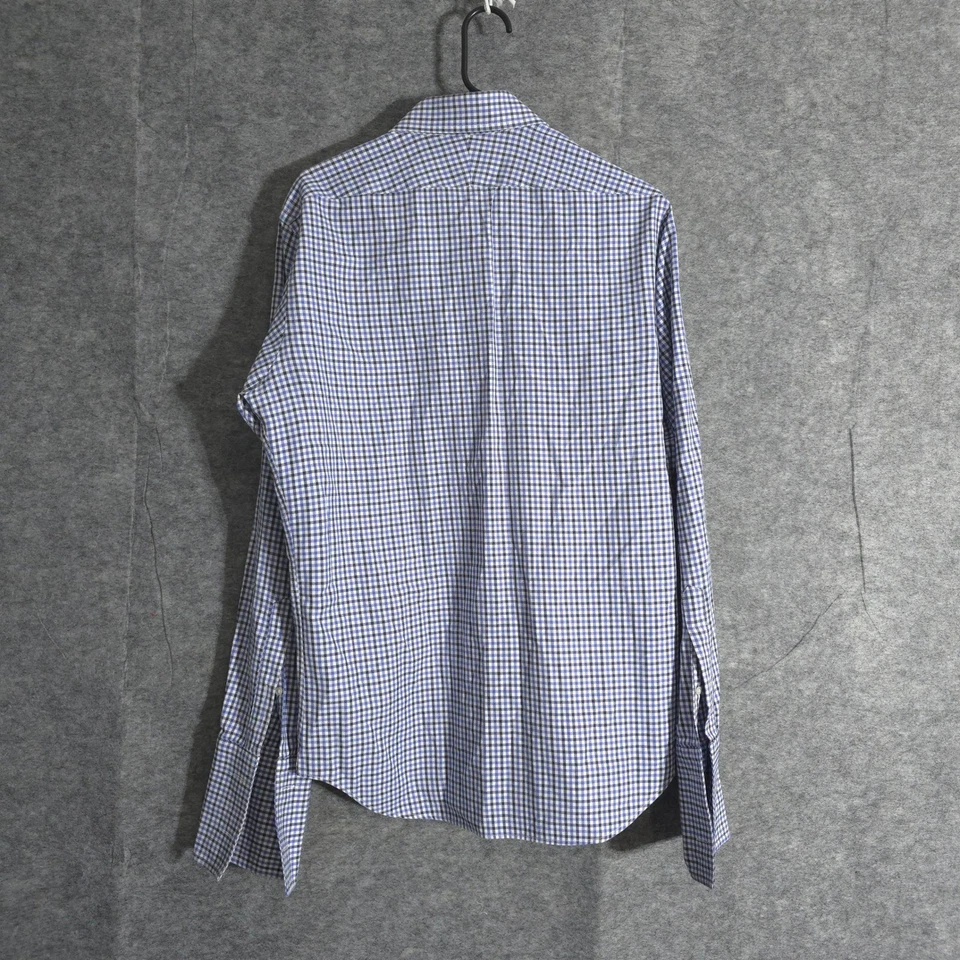 Camisa social masculina manga longa azul Gingham luxo slim fit 15,5 designer JM Lewin - Imagem 2 de 4