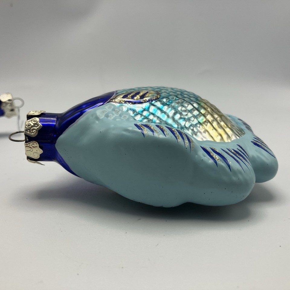 Blue Fish Mouth Blown Hand Decorated Glass Glitter Ornament. | eBay