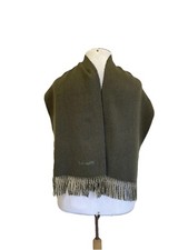 Y6 Timberland Weathergear 100 Virgin Wool Scarf Green Fringed Shawl Wrap