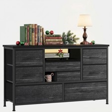 8 Drawer Dresser With Power Outlet & LED Light, Wide Chest Of Drawer for 55'' TV