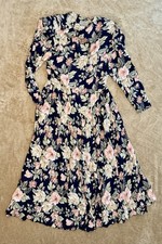 Vintage 80s 90s ED Michaels Floral Cottagecore Midi Dress Pockets Mom Housewife