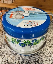 Vintage 1960s Metal J L Clark Cake Pie Food Carrier Picnic Camping Triple Decker