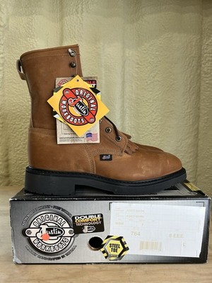 NEW Justin 8  Aged Bark Round Steel Toe Work Boot 764 Men s Sz 8 EEE NWTS