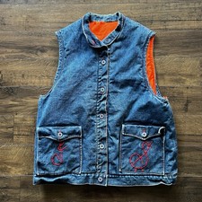 Vintage HM Custom Embroidered Jay Bird Denim Hunting Vest Men s XL One Of A Kind
