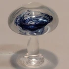 Vintage Murano Style Glass Mushroom Figurine Clear w/Blue Swirls.