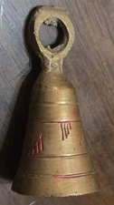 2" Vintage Solid Brass Handmade Small Red Etched Dinner Finger Bell Hangable 