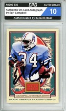 Authentic On-Card Autograph Signed by Earl Campbell CPG Auto Grade 10