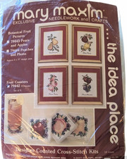 Mary Maxim Fruit Coasters set Of 4- 79442 Kit Counted Cross Stitch NEW SEALED