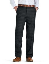 Mens Check Trouser Regular Fit with Hidden Stretch Waistband Stylish Flat Front