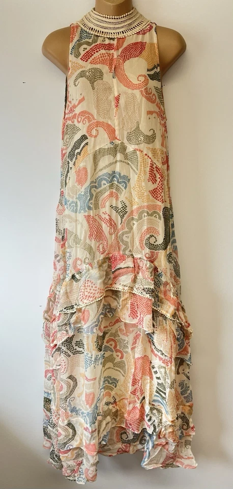 Maxi Vestido Anthropologie Verb de Pallavi Singhee Crochet Ribete Gasa En Niveles S Foto 2 de 4