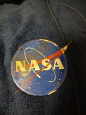 VTG NASA Metal Porcelain Enamel Sign Meatball Logo Apollo Shuttle 7”