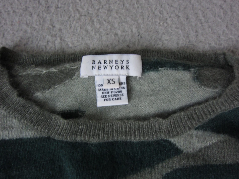 Suéter Barneys New York Mujer Extra Pequeño XS Verde Camuflaje 100% Cachemira Foto 3 de 4